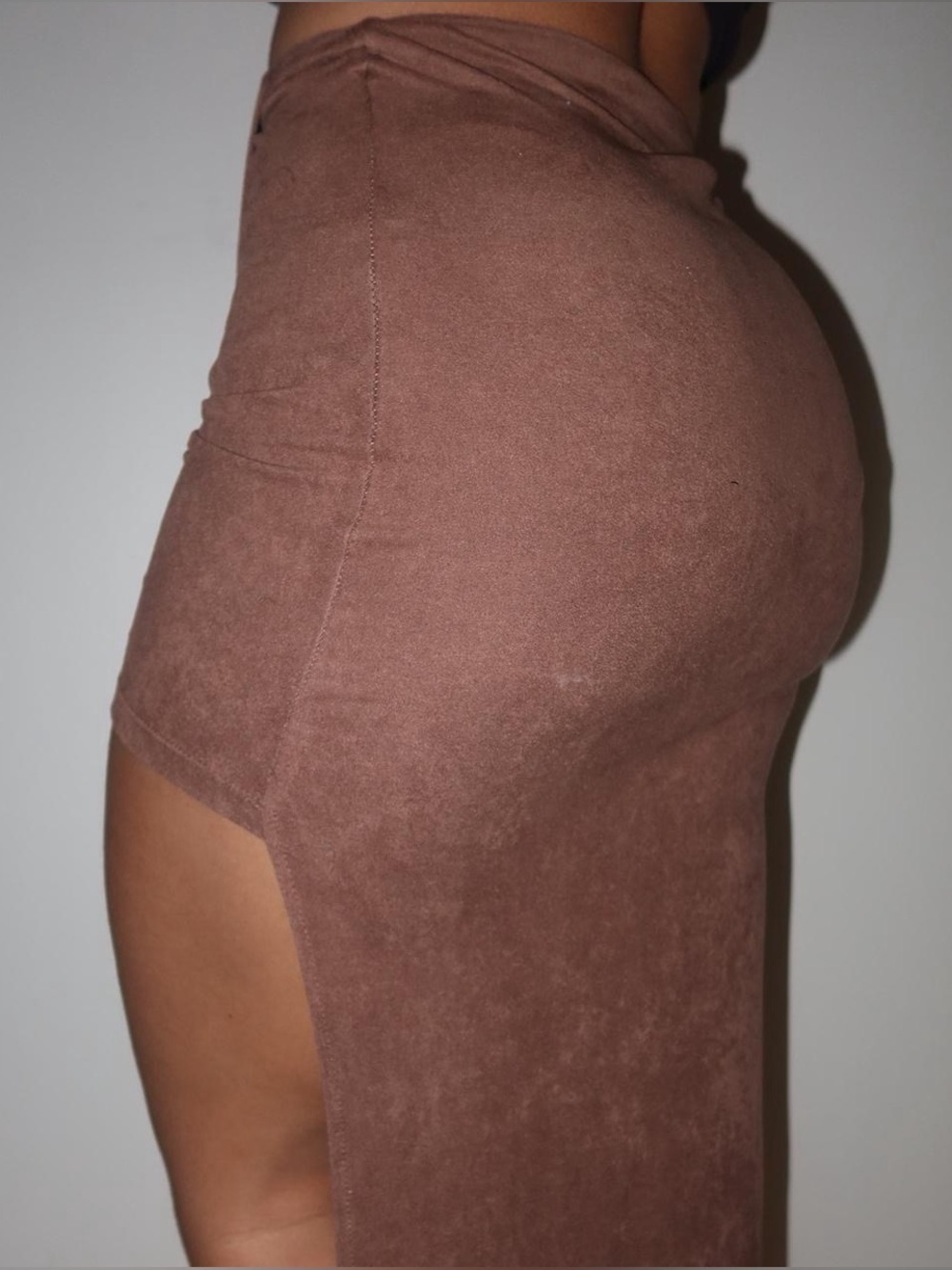 Forever 21 Brown High-Waist Suede-Look Side-Slit Skirt